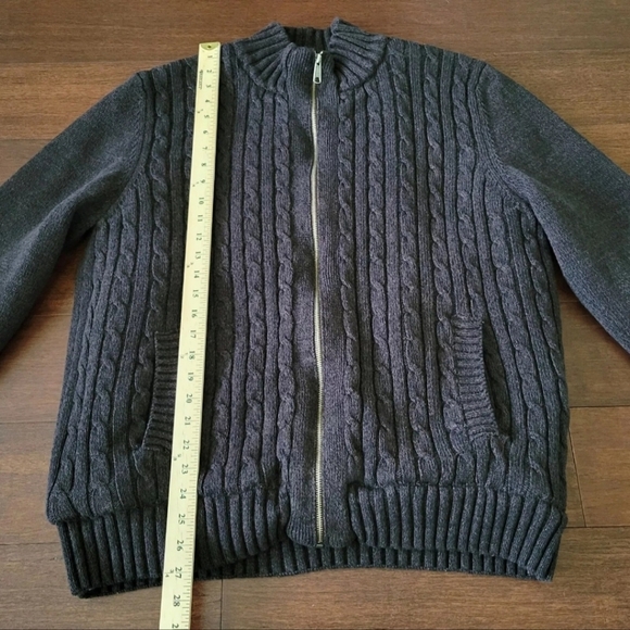 Boston Traders Men's XXL Cable Knit Fleece Lined Zip-Up Sweater Jacket Brown - Picture 7 of 8